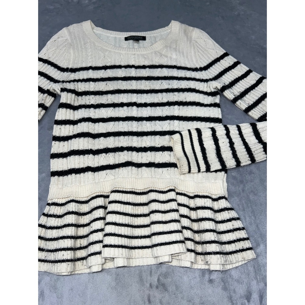 Banana Republic Italian Yarn Striped Cable Knit Peplum Sweater Cream Black M